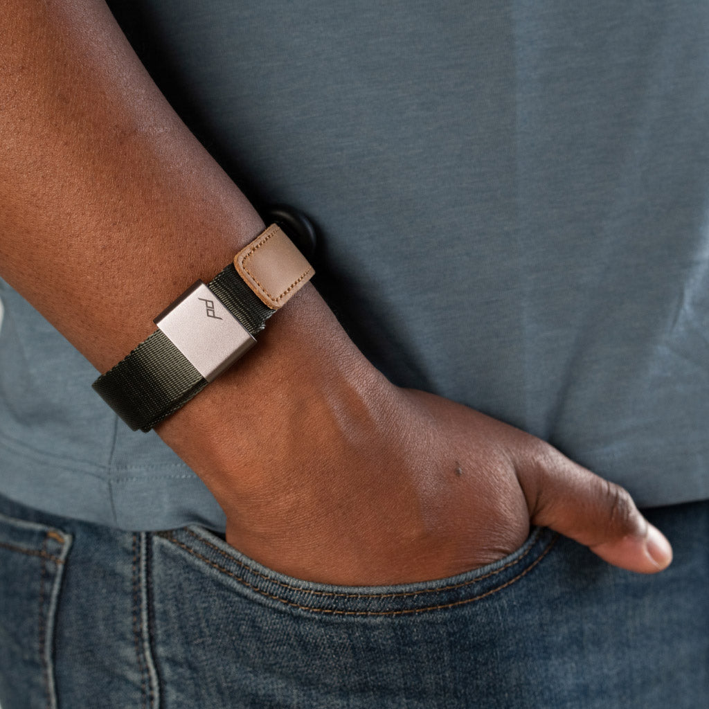 (image), Wearing sage cuff as bracelet while the adjustable magnet holds the loose end of Cuff, CF-SG-3