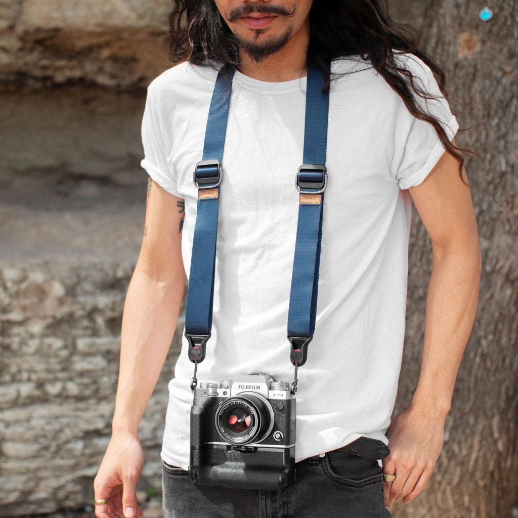 (image), Alvin using his midnight slide lite with his camera as neck carry, SLL-MN-3, midnight