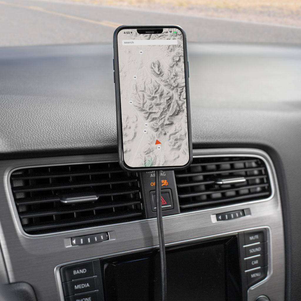 (image), An Iphone firmly attached to a charging car mount placed above the car's air ventilation, M-CM-AA-BK-1, M-CM-AA-BK-2