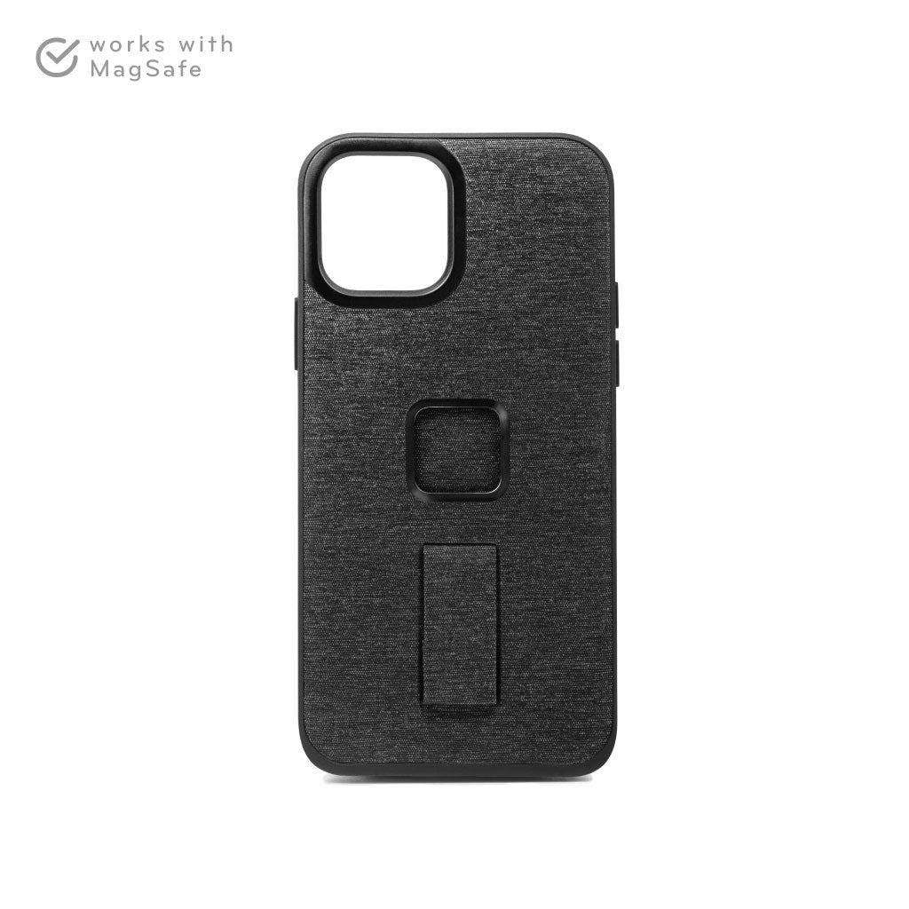 (image), A black Everyday case for iPhone 12 and 12 Pro with magnetic lock for mounting and finger loop, M-LC-AE-CH-1