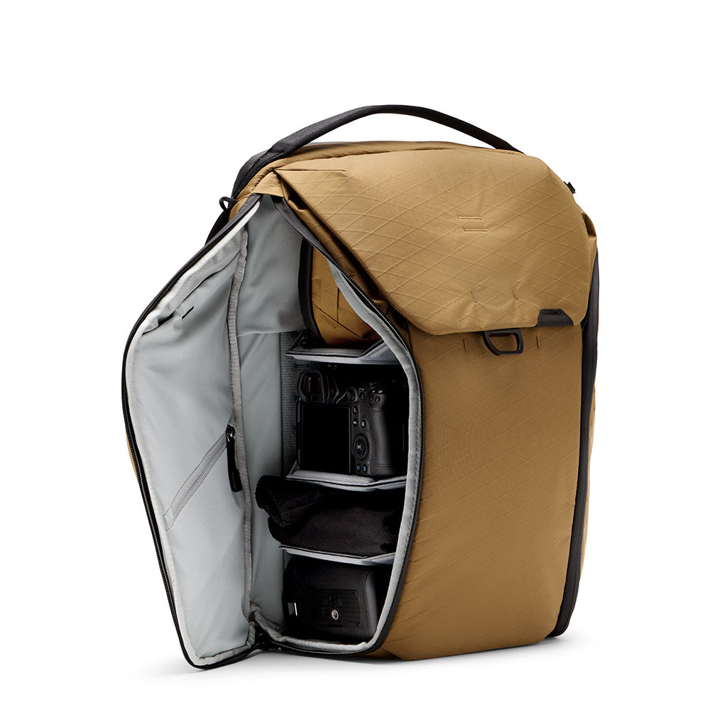 (image), Camera fits nicely inside 30 Liters Everyday Backpack separated by dividers, BEDB-30-CY-3, coyote