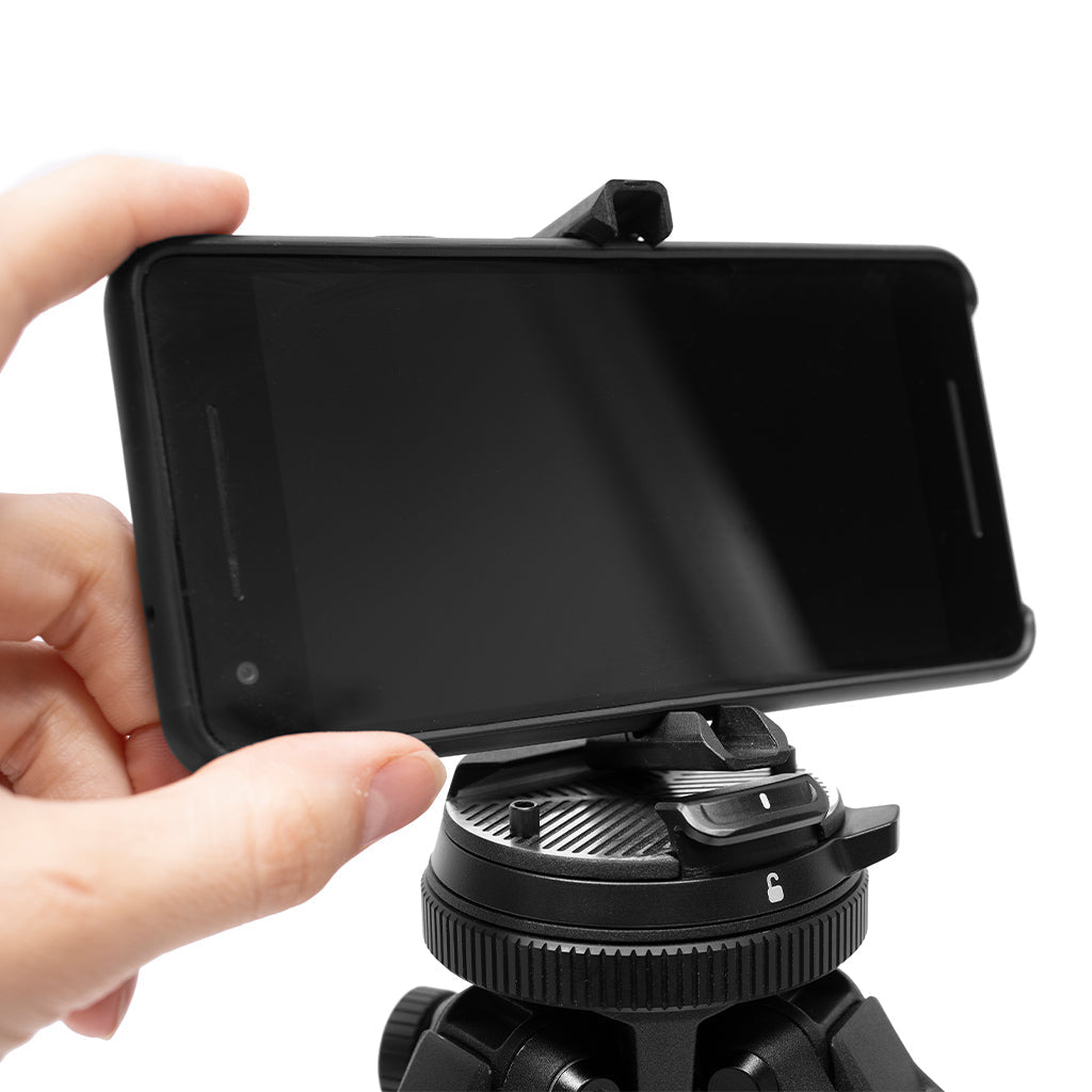 (image), phone mounted on travel tripod phone mount, TT-PM-5-150-2