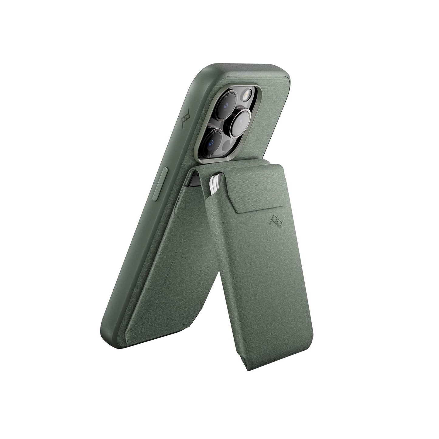 (image), An iPhone with Everyday Case attached with a stand wallet, M-WA-AB-SG-1, sage