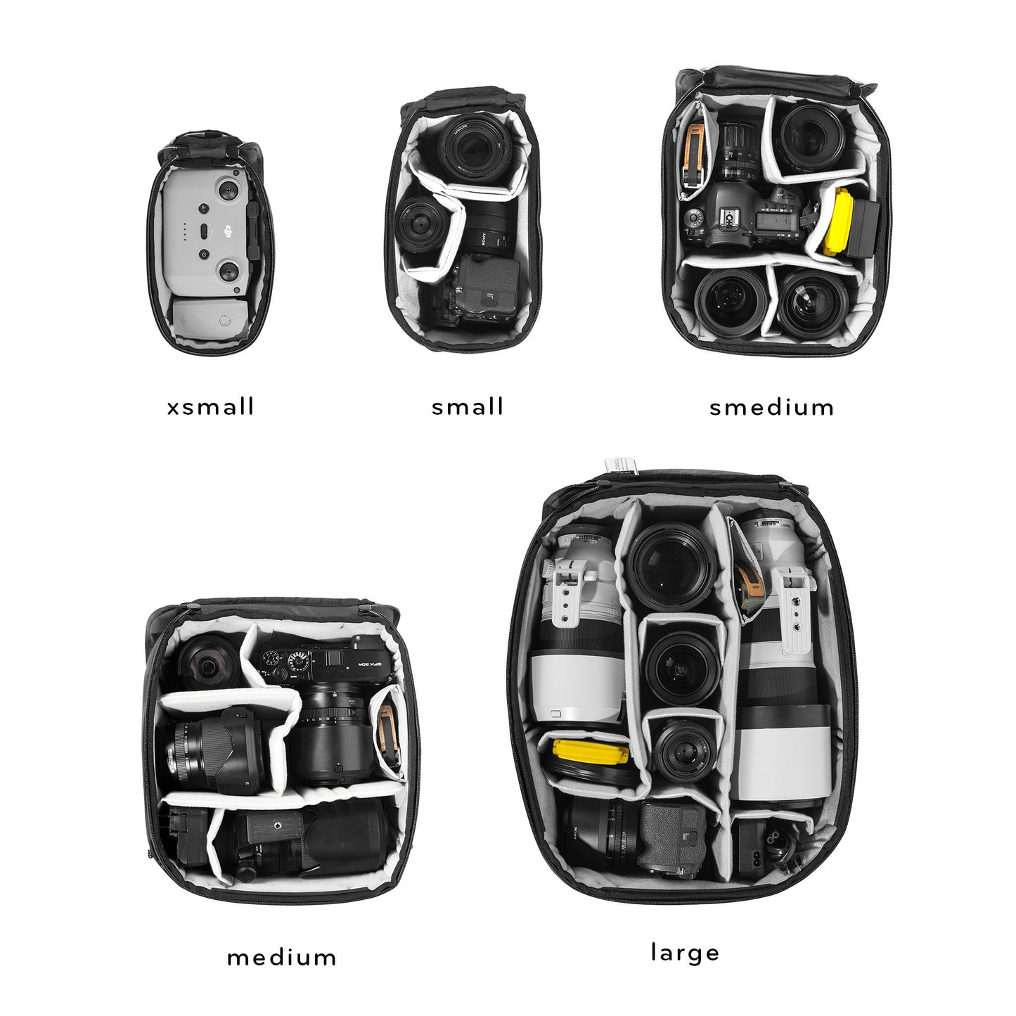 (image), Camera Cube V2 Size Comparison, BCC-XS-BK-2, BCC-S-BK-2, BCC-SM-BK-2, BCC-M-BK-2, BCC-L-BK-2, BCC-XS-BK-3, BCC-S-BK-3, BCC-SM-BK-3, BCC-M-BK-3, BCC-L-BK-3