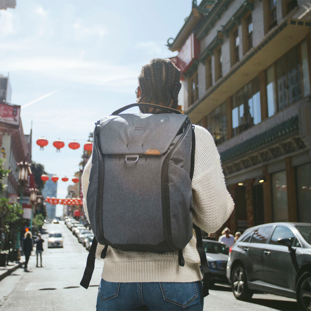 (image), Alvin wearing his charcoal everyday backpack, BEDB-20-CH-2, BEDB-30-CH-2, charcoal