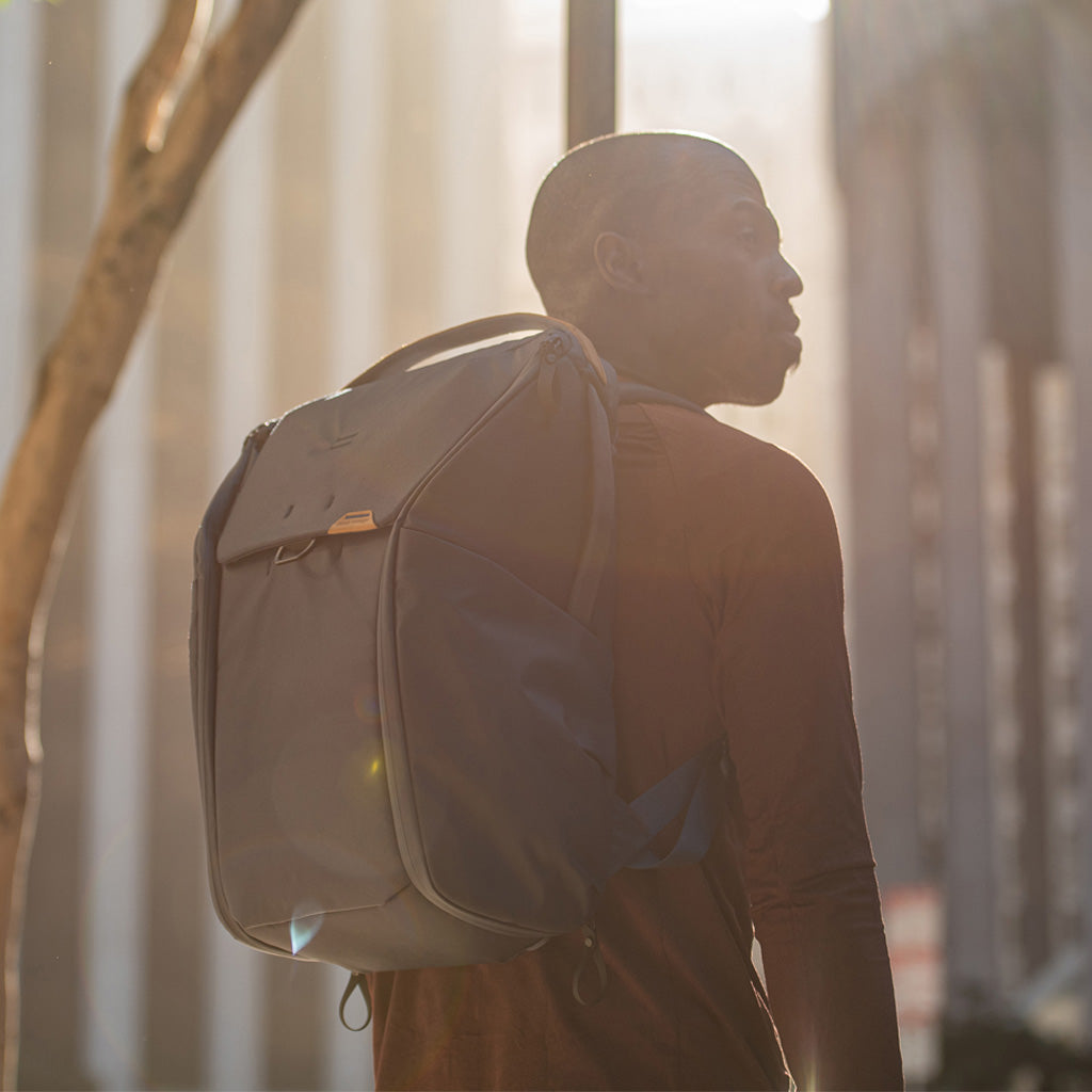 (image), Alvin wearing his midnight everyday backpack, BEDB-20-MN-2, BEDB-30-MN-2, midnight