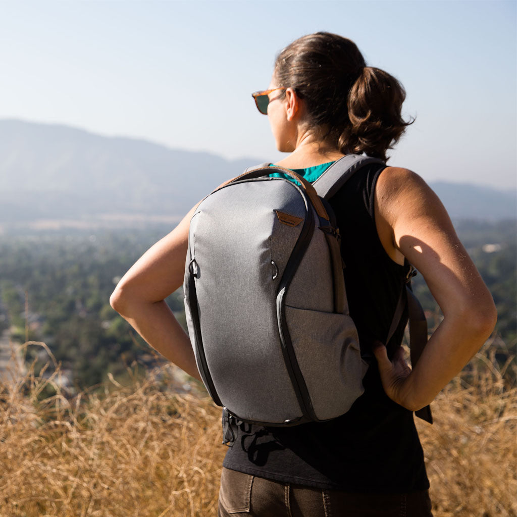 (image), Anne hiking wearing her Ash Backpack Zip, BEDBZ-15-AS-2, BEDBZ-20-AS-2