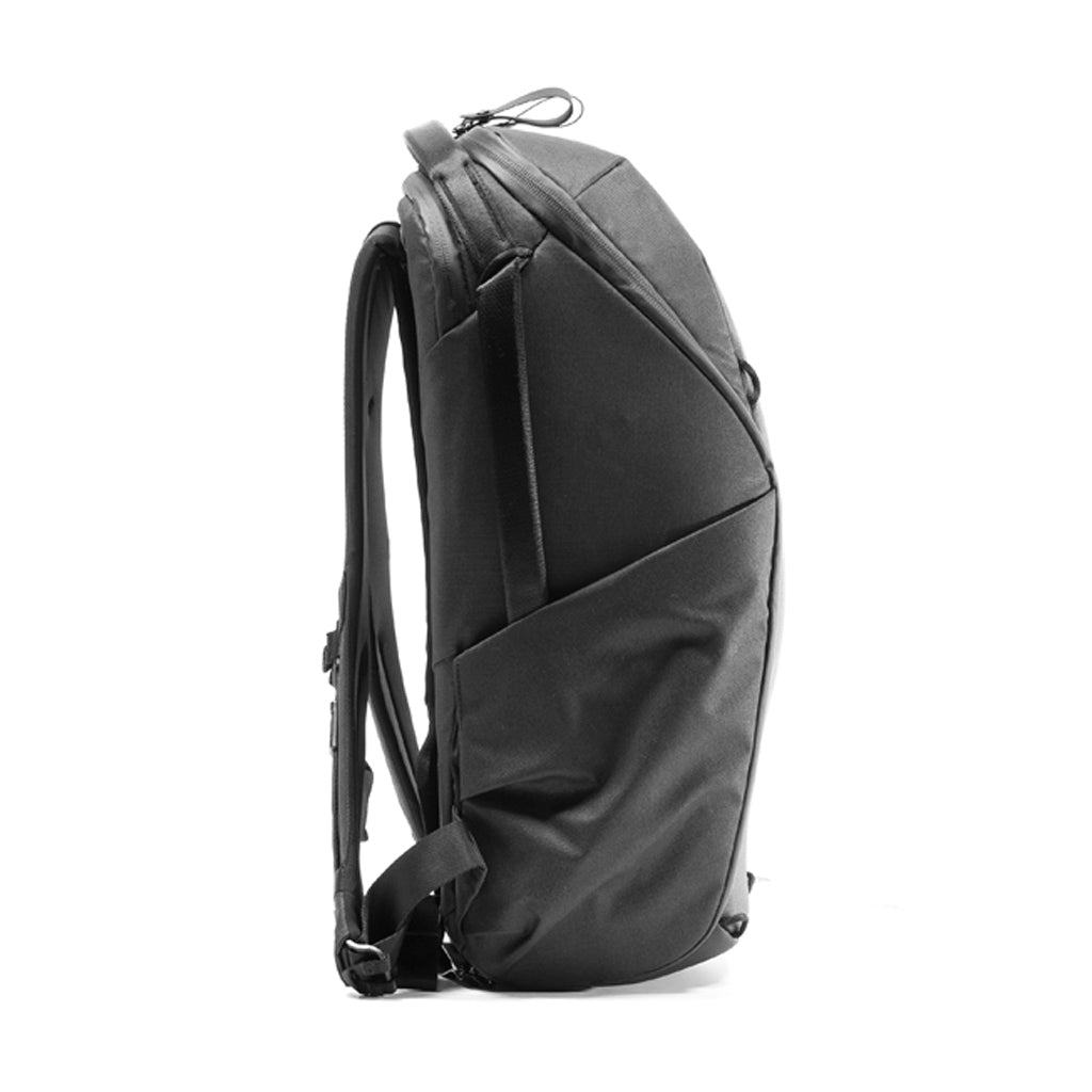 side handle and expandable side pocket of black backpack zip