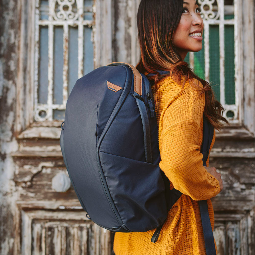 (image), Anne wearing her Midnight Backpack Zip, BEDBZ-15-MN-2, BEDBZ-20-MN-2