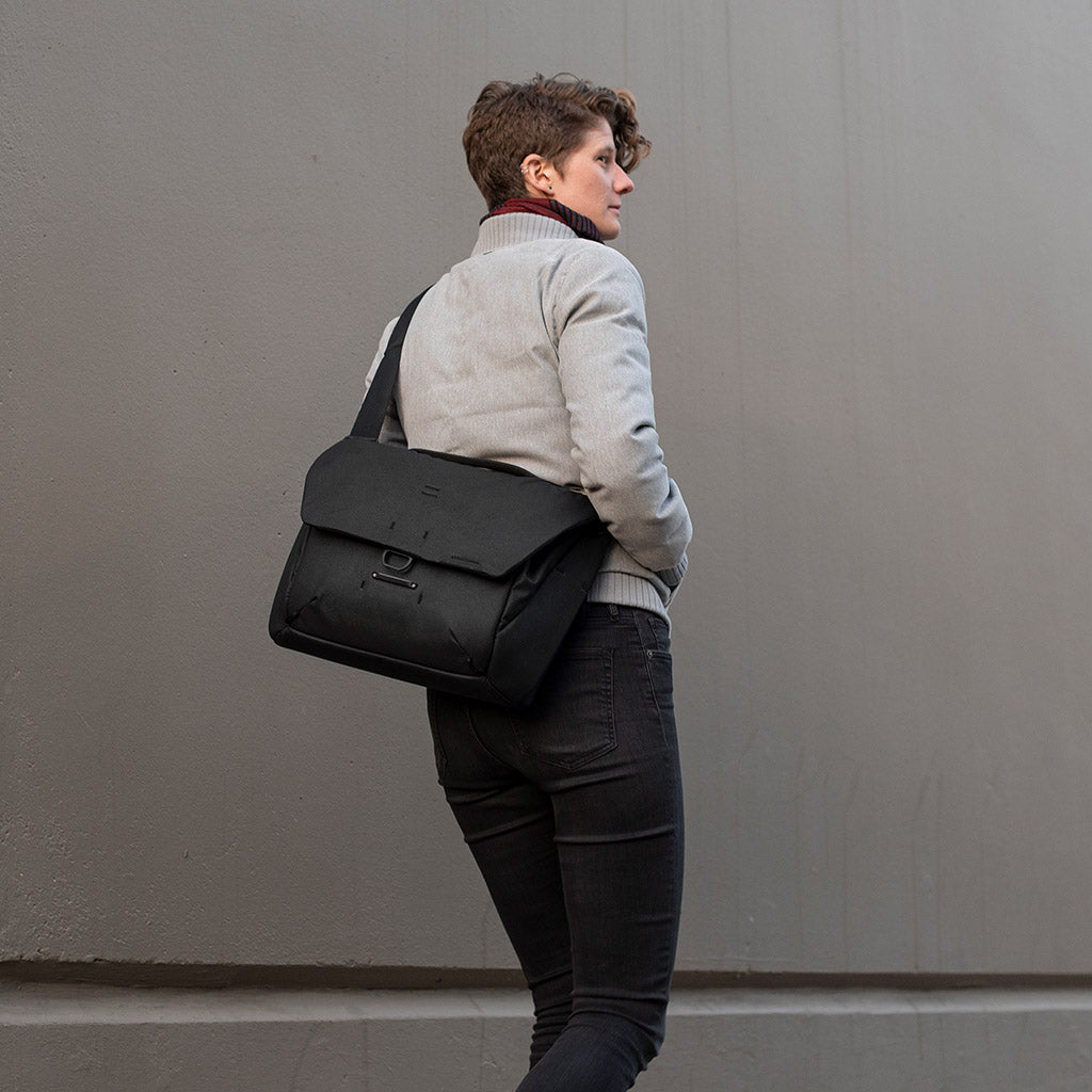 (image), Adrienne showcasing her Black Everyday Messenger, BEDM-13-BK-2