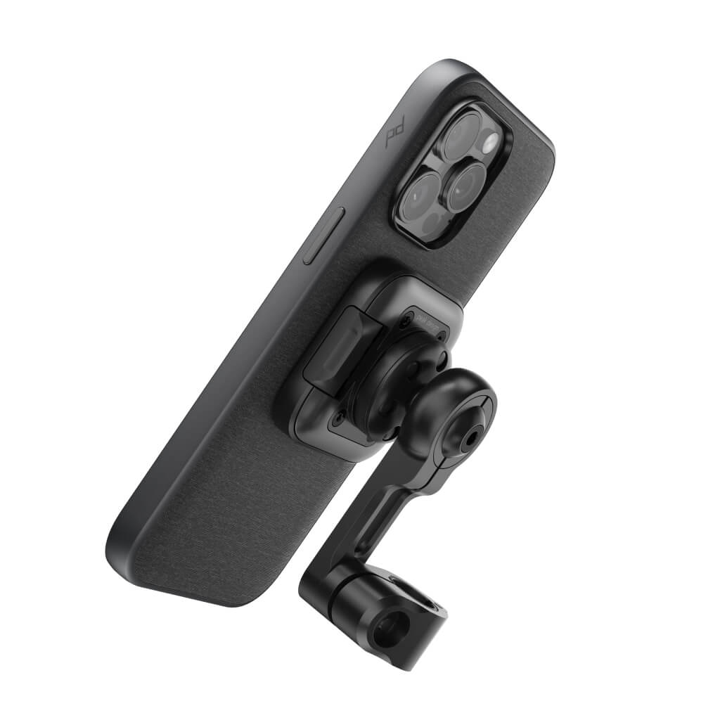 (image), Motorcycle Bar Mount v2 Non-Charging Locking attached to mobile phone case, M-MM-AB-BK-2