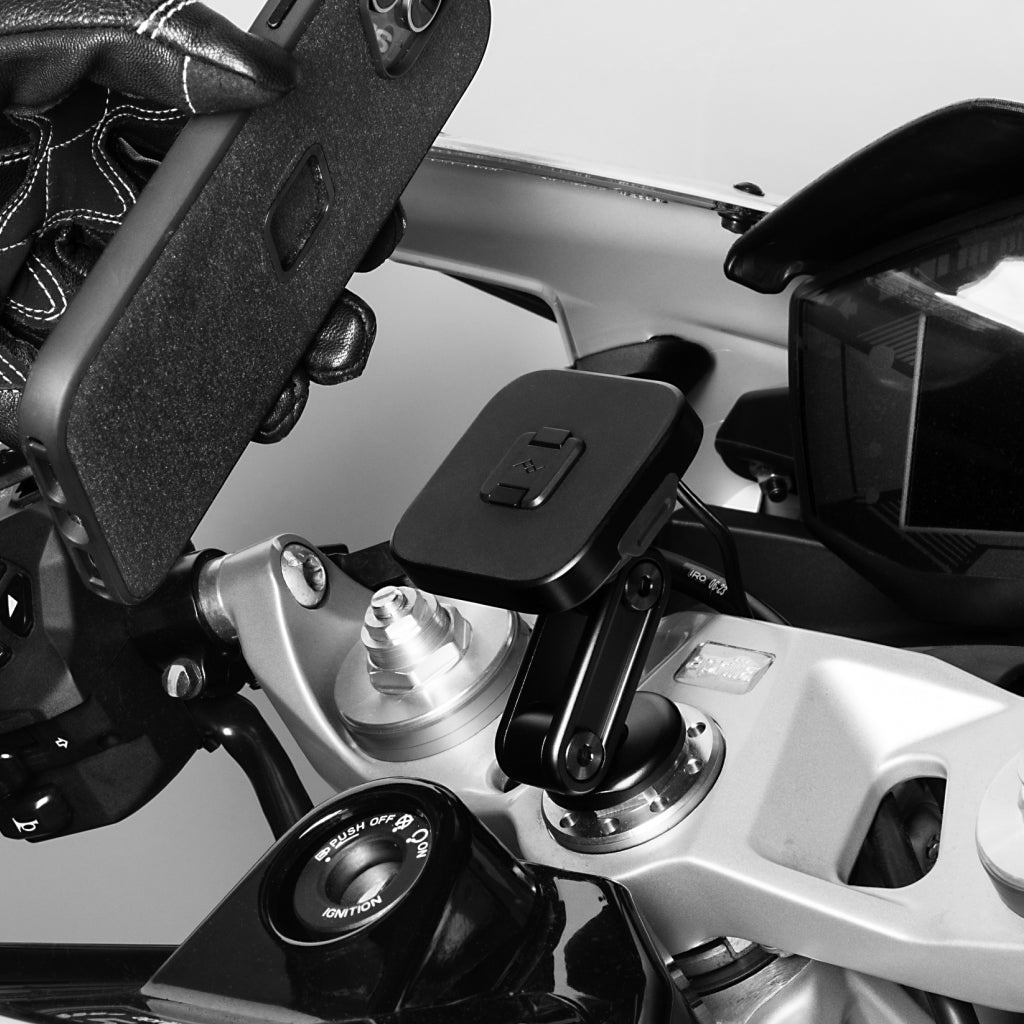 (image), Charging and Locking Motorcycle Stem Mount installed on motorcycle, M-MM-AH-BK-1