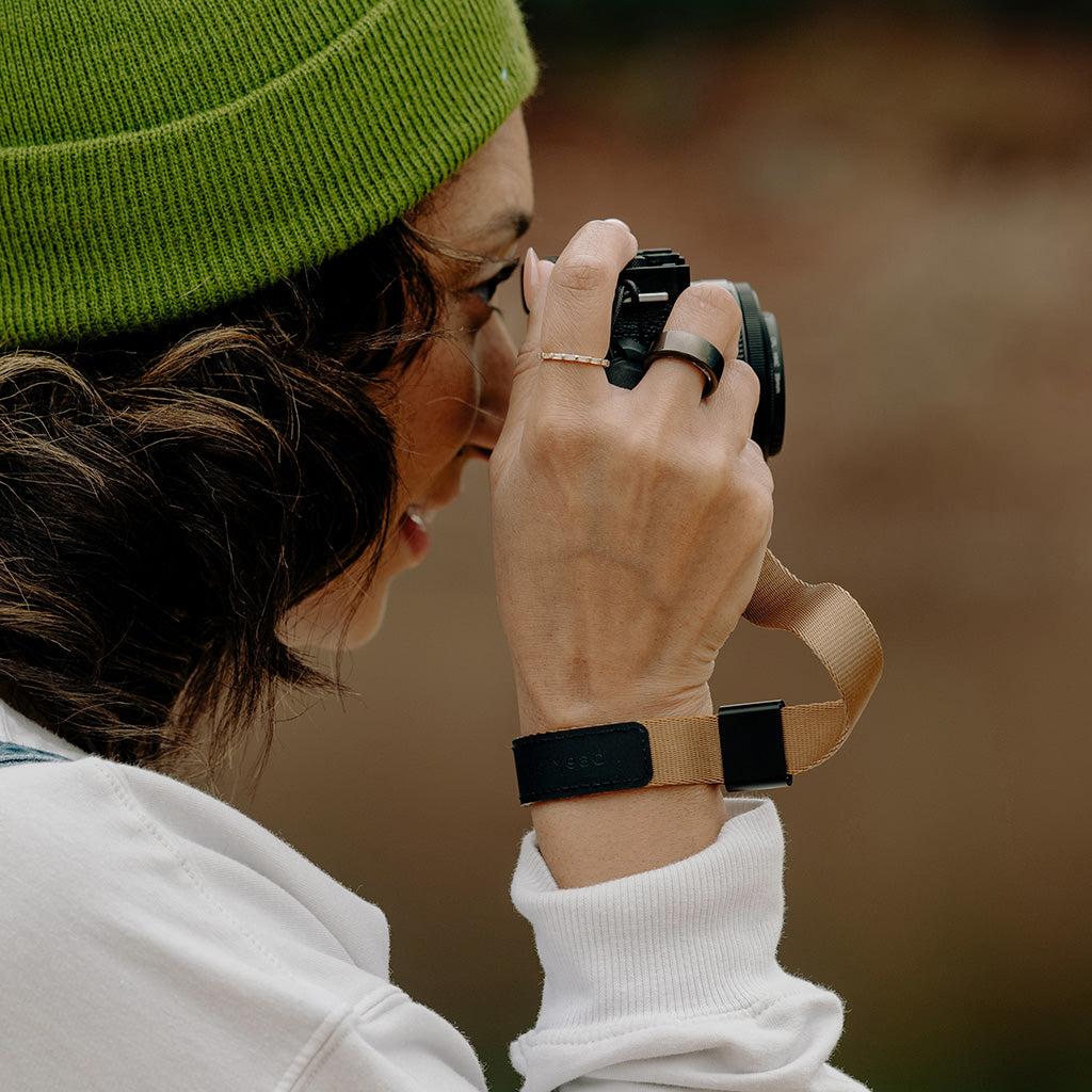 (image), Anna wearing his coyote cuff with his camera, CF-CY-3, hover-img