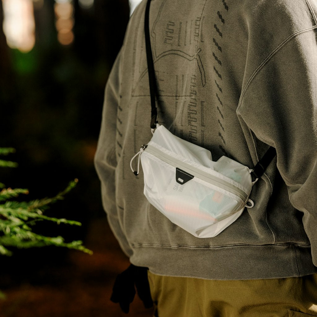 (image), Closer look of a guy using cloud variant of ultralight packing cube, BUP-CD-XXS-1, BUP-CD-XS-1, BUP-CD-S-1